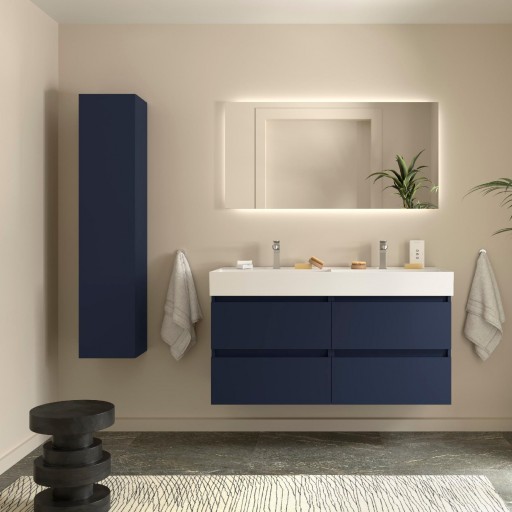 Mueble de baño Bequia suspendido 4 cajones 120 cm azul satinado lavabo Veneto de Salgar