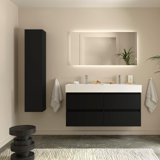 Mueble de baño Bequia suspendido 4 cajones 120 cm negro mate lavabo Veneto de Salgar