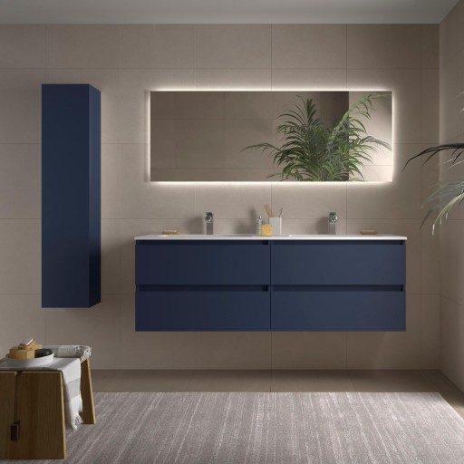 Mueble de baño Bequia suspendido 4 cajones 160 cm azul satinado de Salgar