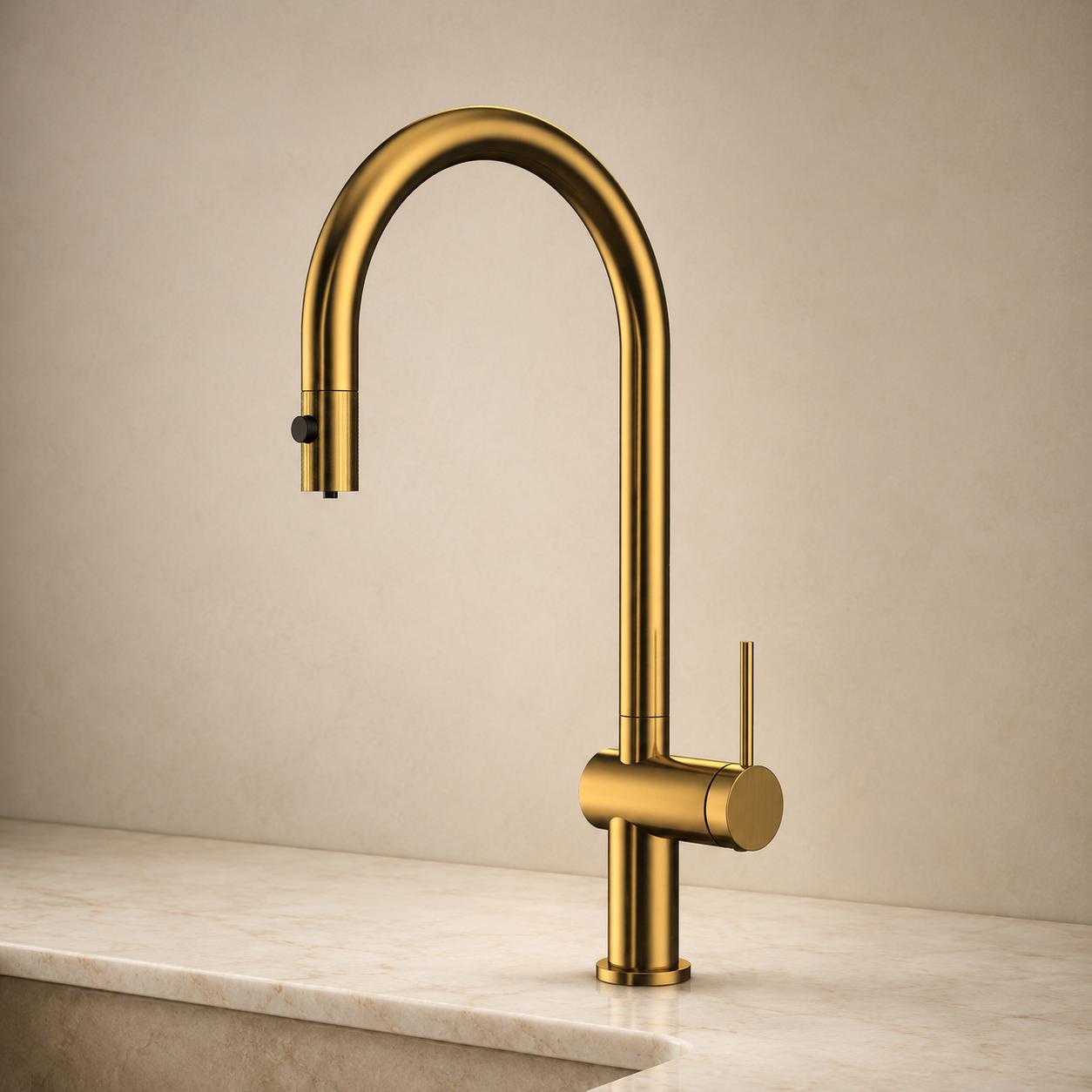 Grifo de cocina monomando extraíble Lazio Oro Cepillado de Imex