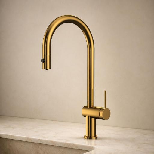 Grifo de cocina monomando extraíble Lazio Oro Cepillado de Imex