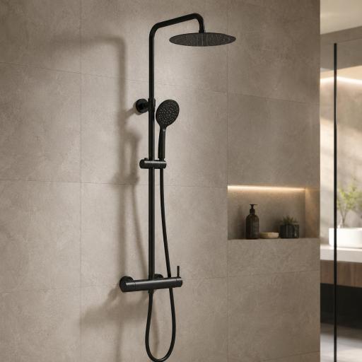 Columna de ducha monomando Inverter redondo negro mate de Gme