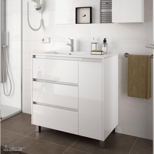 Mueble de baño Arenys con patas 3 cajones + 1 puerta lacado blanco alto brillo de Salgar [0]
