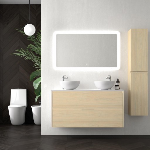 Mueble de baño Carmen suspendido doble seno laminados sobre encimera costados vistos de Avila Dos 