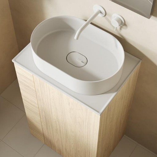 Mueble de baño Bassi 1 puerta a suelo solid surface sobre encimera promocion de Royo [3]