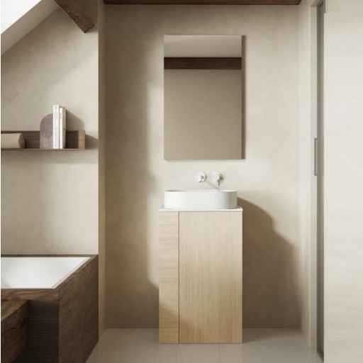 Mueble de baño Bassi 1 puerta a suelo solid surface sobre encimera promocion de Royo [1]