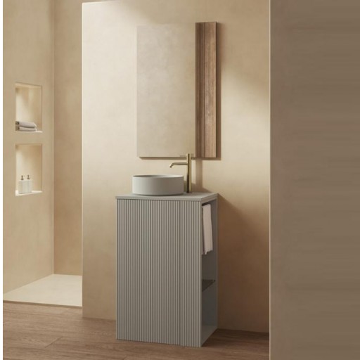 Mueble de baño Bassi 1 puerta a suelo solid surface sobre encimera promocion de Royo [2]