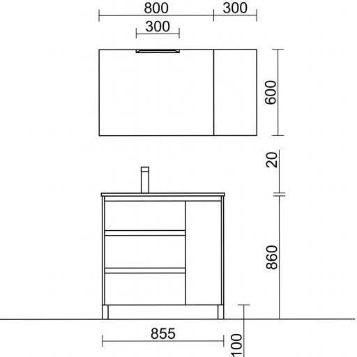 Conjunto completo mueble de baño Arenys con patas 3 cajones + 1 puerta roble eternity de Salgar [1]