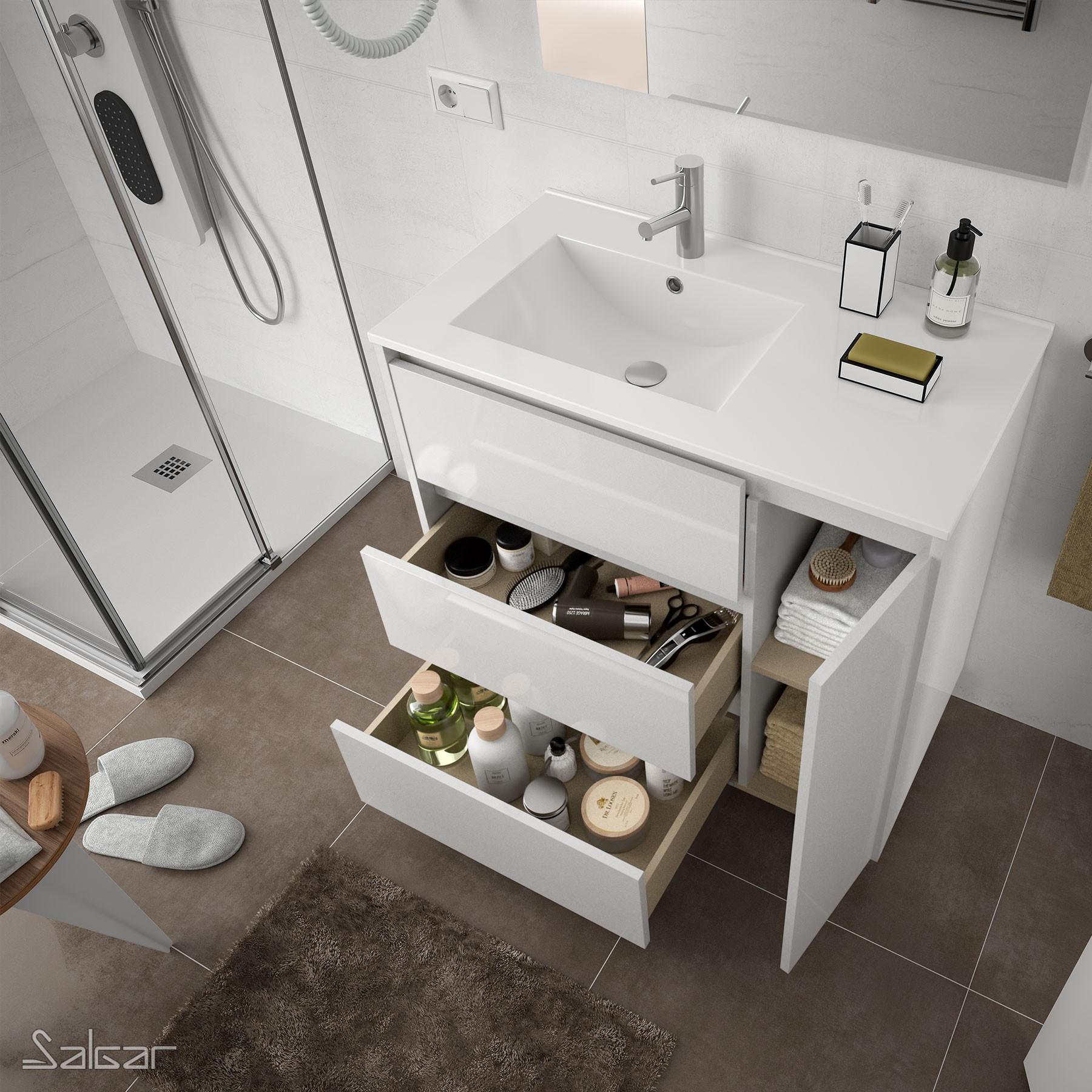Mueble de Baño Suspendido 120 cm 'Persona' Cenere con lavabo descentrado a  la izquierda y espejo con led