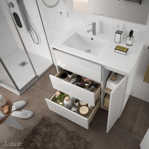 Mueble de baño Arenys con patas 3 cajones + 1 puerta lacado blanco alto brillo de Salgar [1]