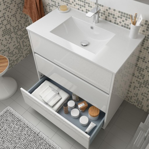 Mueble de baño Arenys con patas 3 cajones lacado blanco alto brillo de Salgar [1]