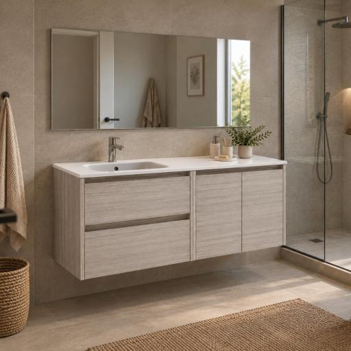 Mueble de baño Sansa suspendido 2 cajones con 1 puerta seno desplazado promocion de Royo [1]