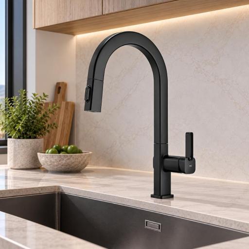 Grifo de cocina monomando extraíble Canadá negro mate de Imex