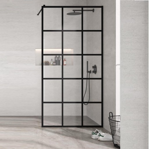 Mampara panel fijo Fresh diseño industrial 1 hoja fija negro mate para ducha de Kassandra