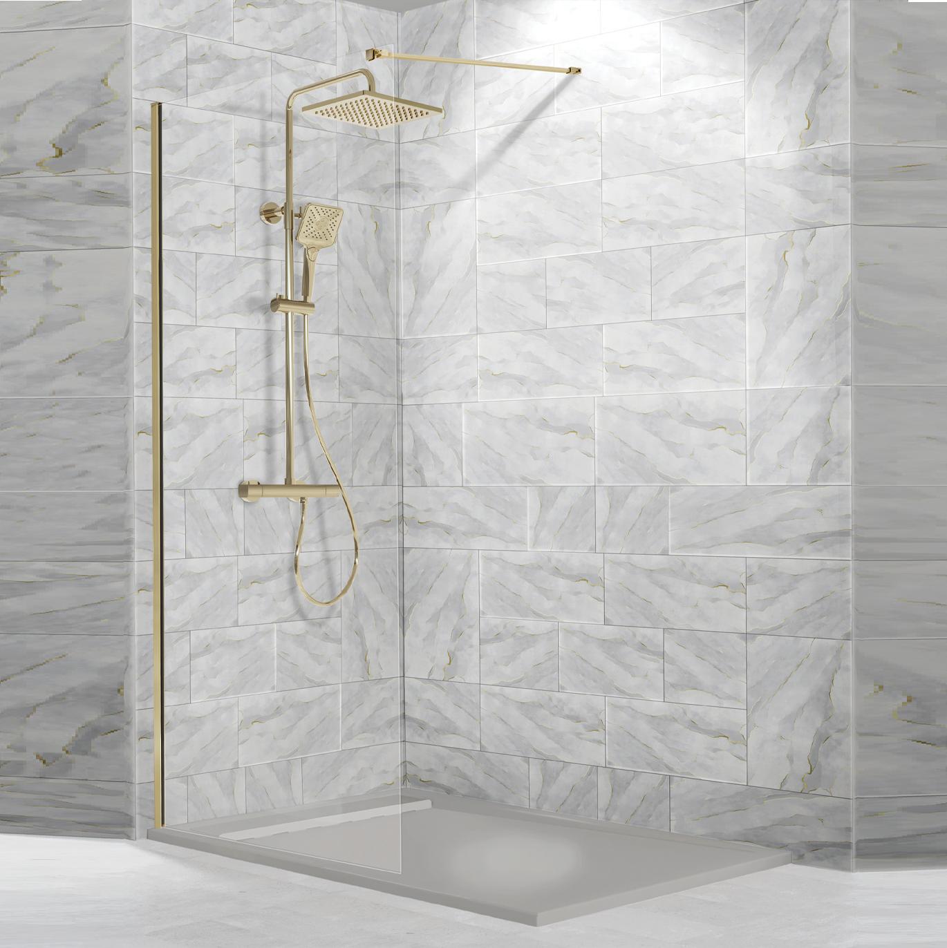 Mampara panel fijo Fresh 1 hoja fija oro cepillado para ducha de Kassandra