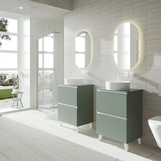 Mueble baño Suna 60cm 2 cajones + lavabo + espejo + LED