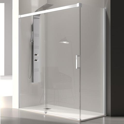 Mampara frontal Glase 1 hoja corredera + 1 hoja fija blanco para ducha de Kassandra [0]