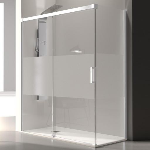 Mampara frontal Glase 1 hoja corredera + 1 hoja fija blanco para ducha de Kassandra [1]
