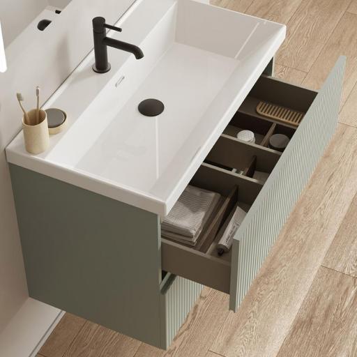 Mueble de baño Vora suspendido 1 cajon con lavabo cairo promocion de Royo en diferentes acabados [2]