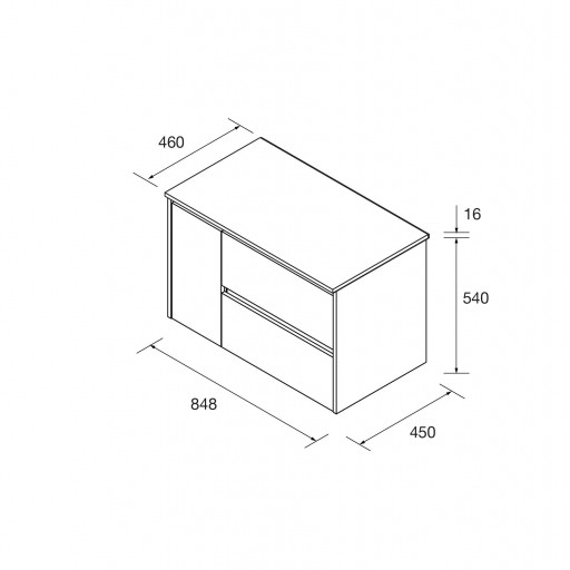 Mueble de baño Noja suspendido 2 cajones con 1 puerta sobre encimera 85 cm white satin de Salgar [3]