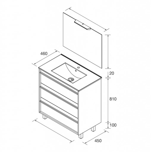 Mueble de baño Attila con patas 3 cajones natural de Salgar [2]