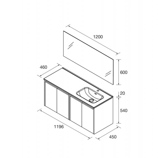Mueble de baño Noja suspendido 4 puertas 120 cm seno desplazado de Salgar con diferentes acabados [6]