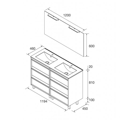 Mueble de baño Attila con patas 6 cajones doble seno white satin de Salgar [1]