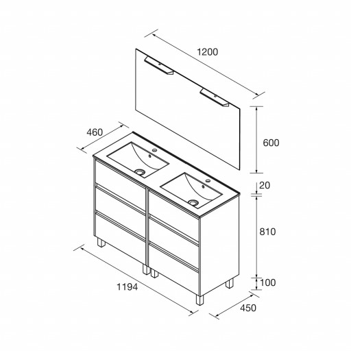 Mueble de baño Noja con patas 6 cajones doble seno nogal maya de Salgar [2]