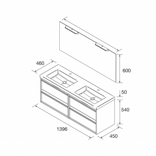 Mueble de baño Attila suspendido 4 cajones doble seno 140 cm roble africa de Salgar [1]