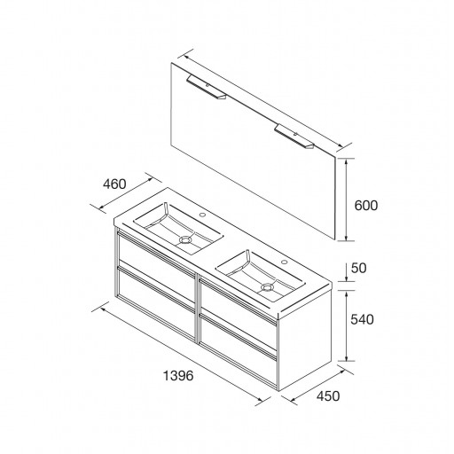 Mueble de baño Attila suspendido 4 cajones doble seno 140 cm nogal maya de Salgar [1]