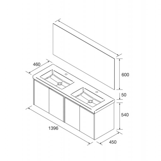 Mueble de baño Noja suspendido 4 puertas  carga mineral doble seno 140 cm de Salgar con diferentes [6]