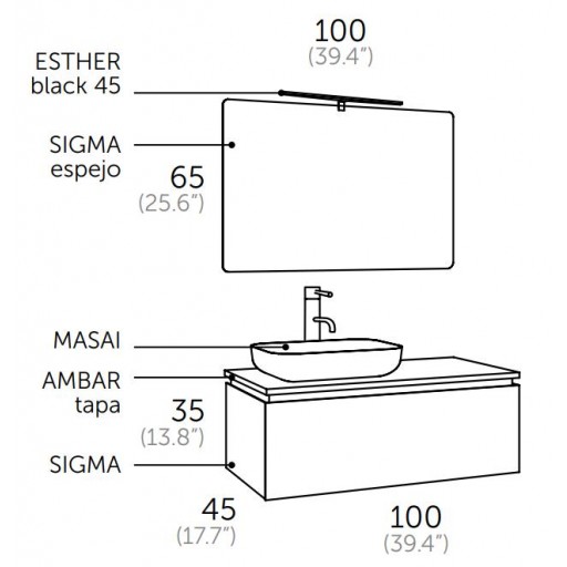 Mueble de baño Sigma suspendido 1 cajon sobre encimera de Coycama [1]