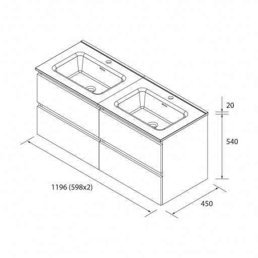 Mueble de baño Bequia suspendido 4 cajones 120 cm nogal maya de Salgar [2]