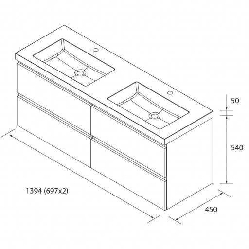 Mueble de baño Bequia suspendido 4 cajones 140 cm nogal maya de Salgar [2]