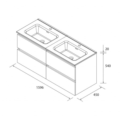 Mueble de baño Bequia suspendido 4 cajones 160 cm nogal maya de Salgar [3]