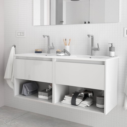Mueble de baño Noja suspendido 2 cajones + 2 huecos lacado blanco alto brillo de Salgar