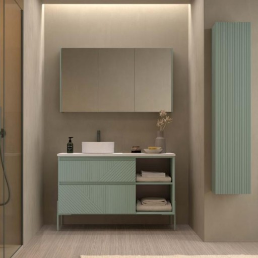 Mueble de baño Novus suspendido 2 cajones con 2 huecos sobre encimera de Avila Dos con diferentes opciones