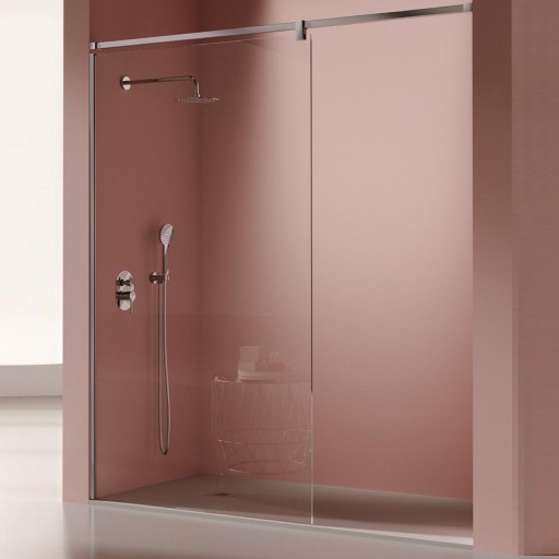 Mampara panel fijo Fresh Salomon 1 hoja fija barra 180 cm acero inox para ducha de Kassandra