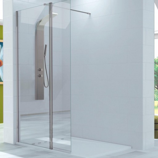 Mampara panel fijo Polaris 1 hoja fija + 1 puerta abatible plata brillo para ducha de Kassandra