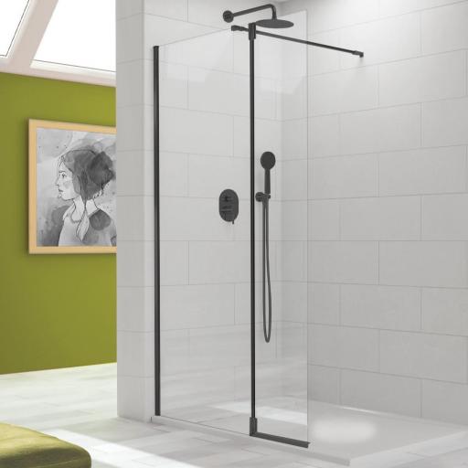 Mampara panel fijo Tutti 1 hoja fija + 1 puerta abatible negro mate para ducha de Kassandra