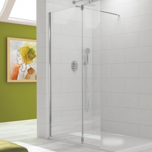 Mampara panel fijo Tutti 1 hoja fija + 1 puerta abatible plata brillo para ducha de Kassandra