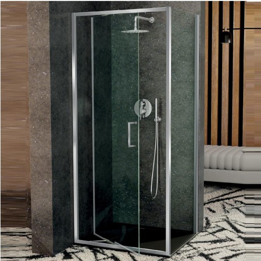 Mampara frontal Prisma 1 hoja abatible con brazos oscilante para ducha de Kassandra con diferentes acabados [1]