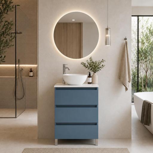 Mueble de baño de fondo reducido sobre encimera Nido 3 cajones con patas de Visobath [0]