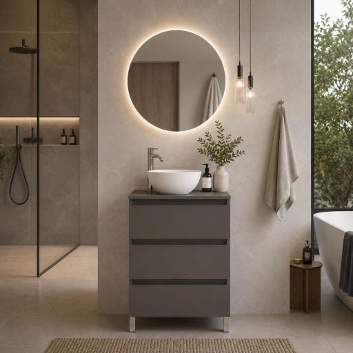 Mueble de baño de fondo reducido sobre encimera Nido 3 cajones con patas de Visobath [2]