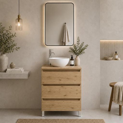 Mueble de baño de fondo reducido sobre encimera Nido 3 cajones con patas de Visobath [1]