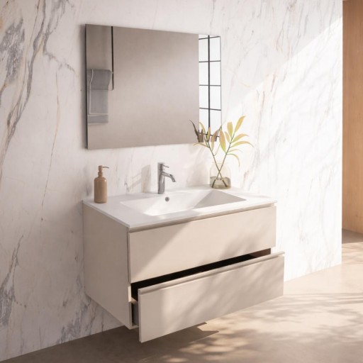 Promo mueble de baño Granada suspendido 2 cajones de Visobath con tirador del mismo acabado del mueble