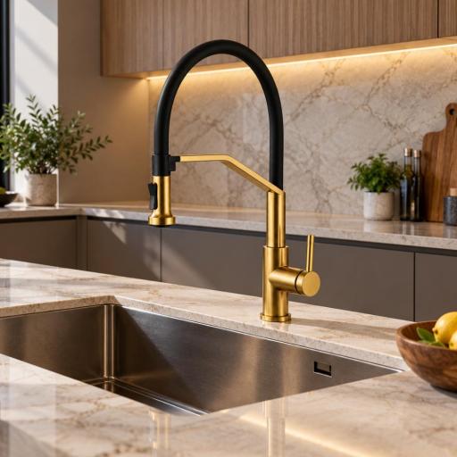 Grifo de cocina monomando Véneto oro cepillado de Imex