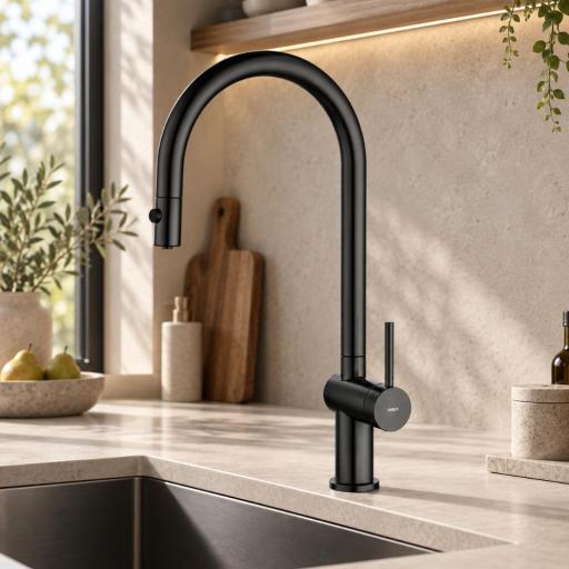 Grifo de cocina monomando extraíble Lazio Black Gun Metal de Imex