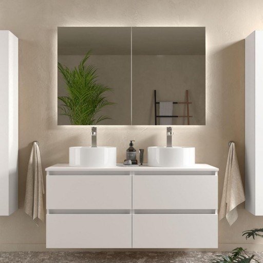 Mueble de baño Bequia suspendido 4 cajones sobre encimera 140 cm blanco mate de Salgar