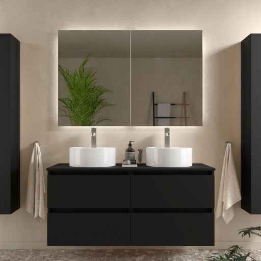 Mueble de baño Bequia suspendido 4 cajones sobre encimera 140 cm negro mate de Salgar